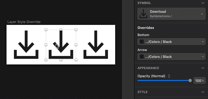 Using color layer style overrides on an icon symbol