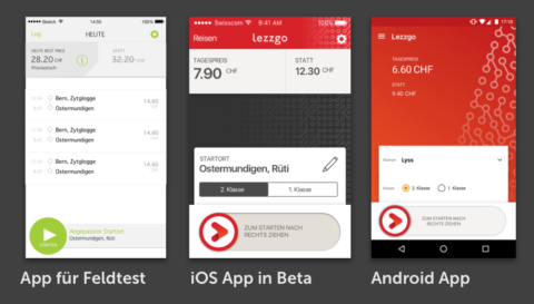Darstellung Lezzgo App für Feldtest, Beta und Android