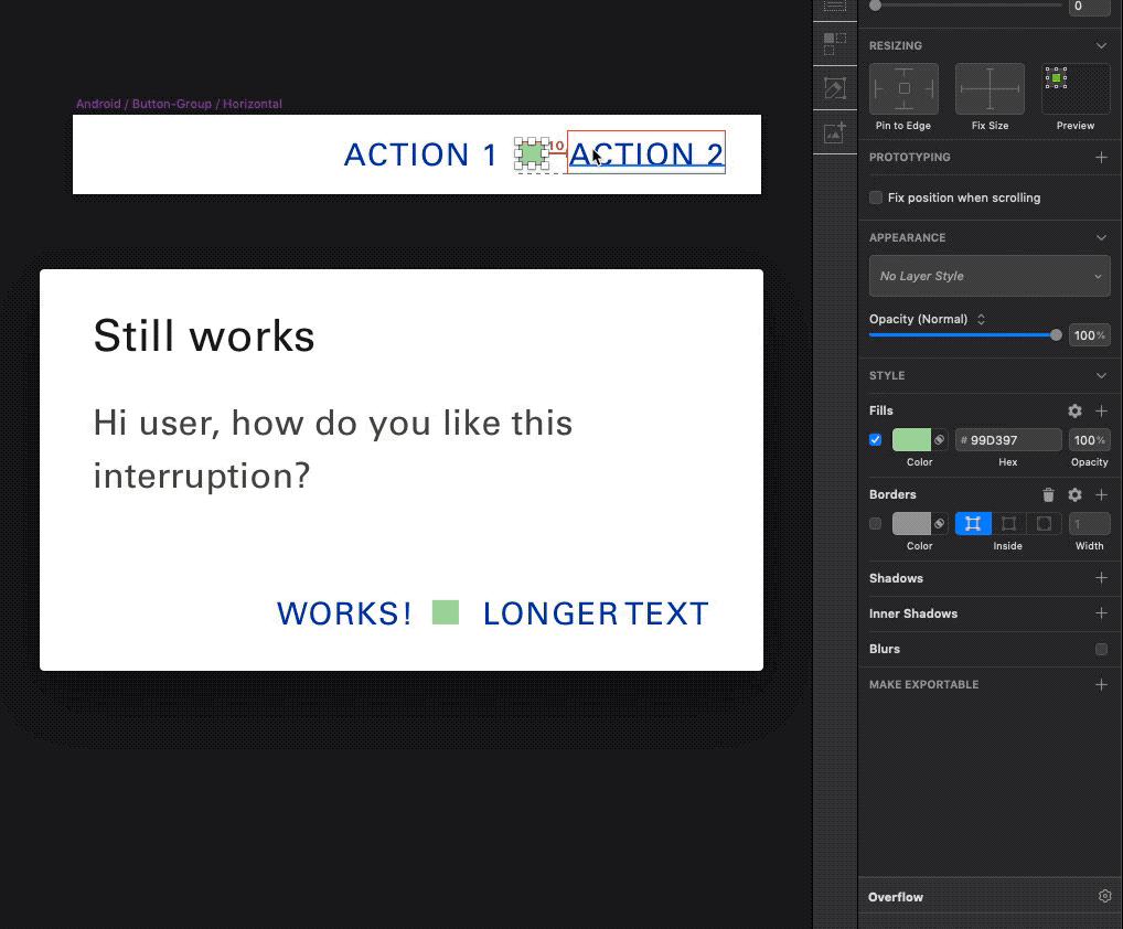 The workaround-layer layer must not be higher than the adaptive text layers.