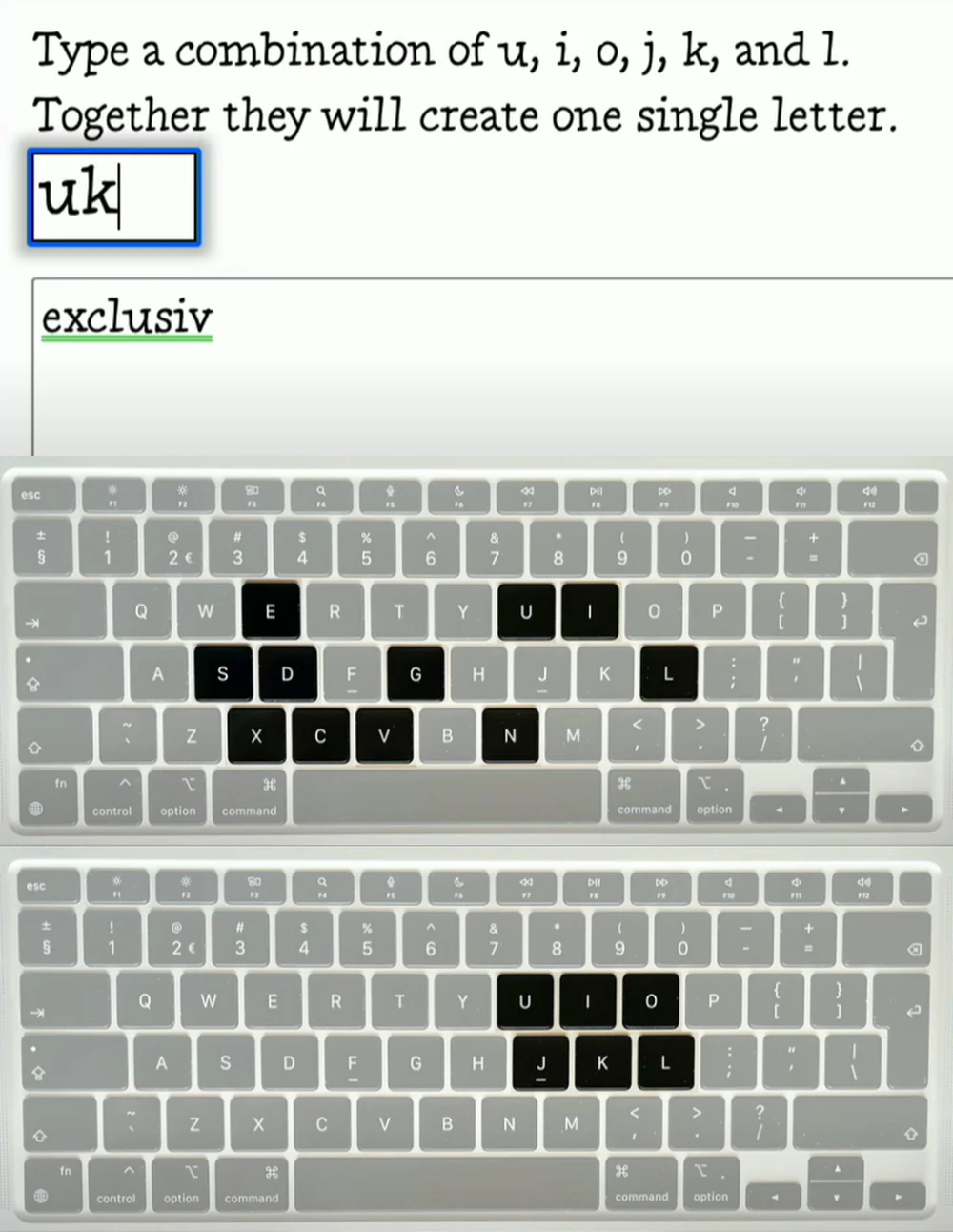 Visualisierung spezielle Tastatur für motorisch eingeschränkte Personen