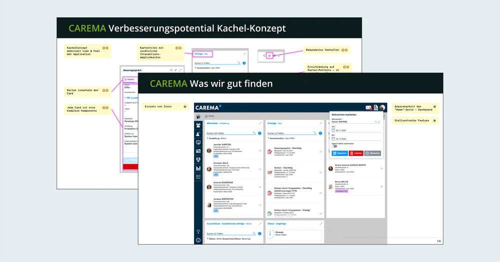 Screenshot von GUI-Elementen mit Bewertung aus dem Expert Review